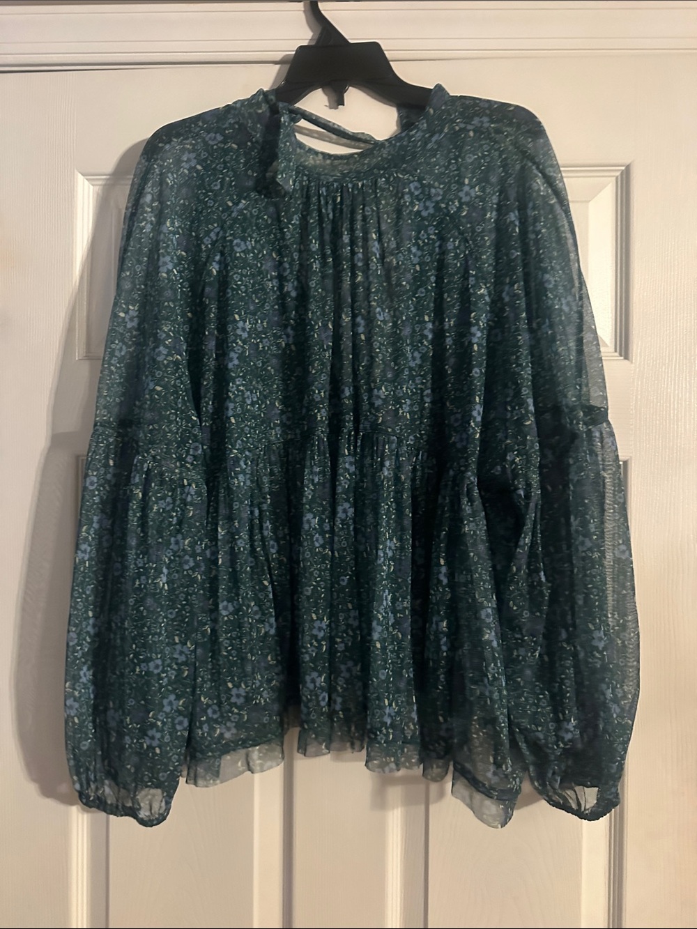 Free People Dark Teal Floral Peasant Blouse